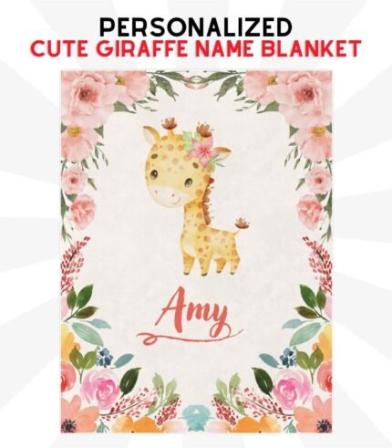 Cute Pink Giraffe Name Blanket