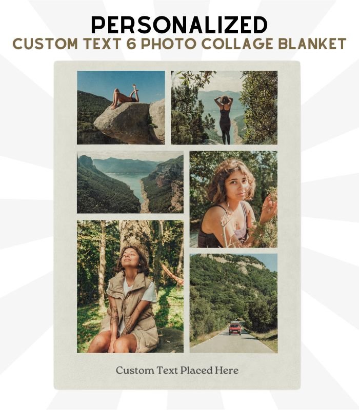 Custom Text 6 Photo Collage Blanket