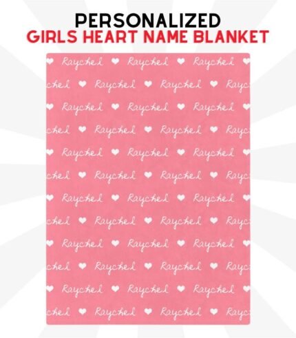 Girls personalized heart pattern name blanket