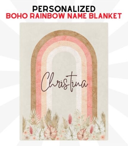 Boho Rainbow Pink Brown Name Blanket