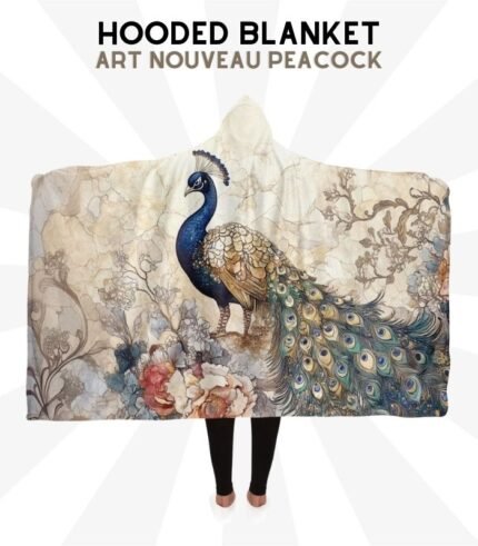 Art Nouveau Peacock Hoodie Blanket